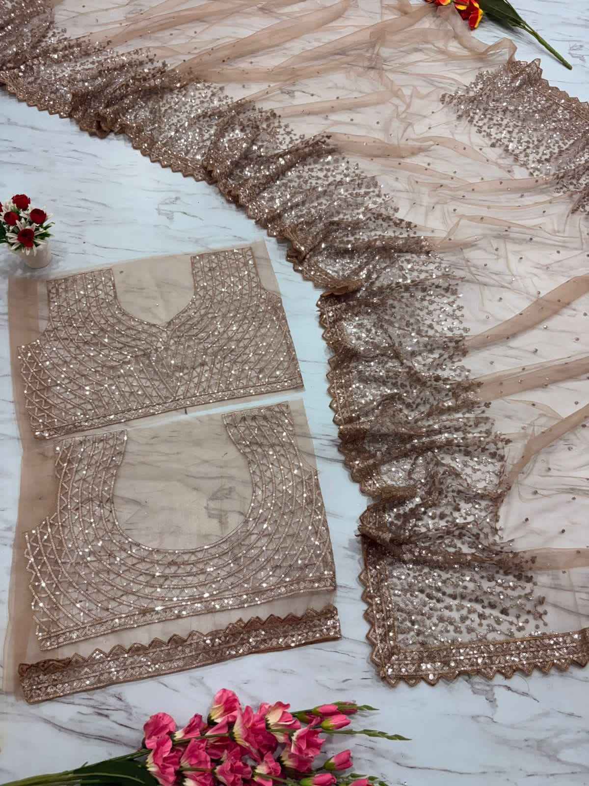 ASN-82 Butterfly Net Saree – Heavy Sequin Embroidery with Silk Inner & Dual-Side Work Blouse  House of ShiVisha™