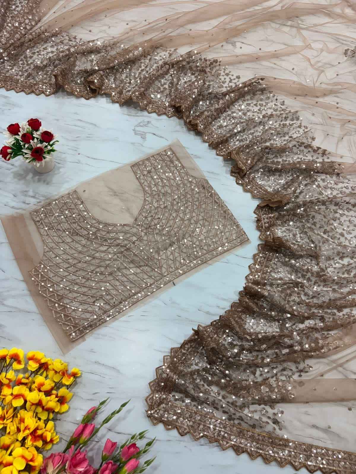 ASN-82 Butterfly Net Saree – Heavy Sequin Embroidery with Silk Inner & Dual-Side Work Blouse  House of ShiVisha™