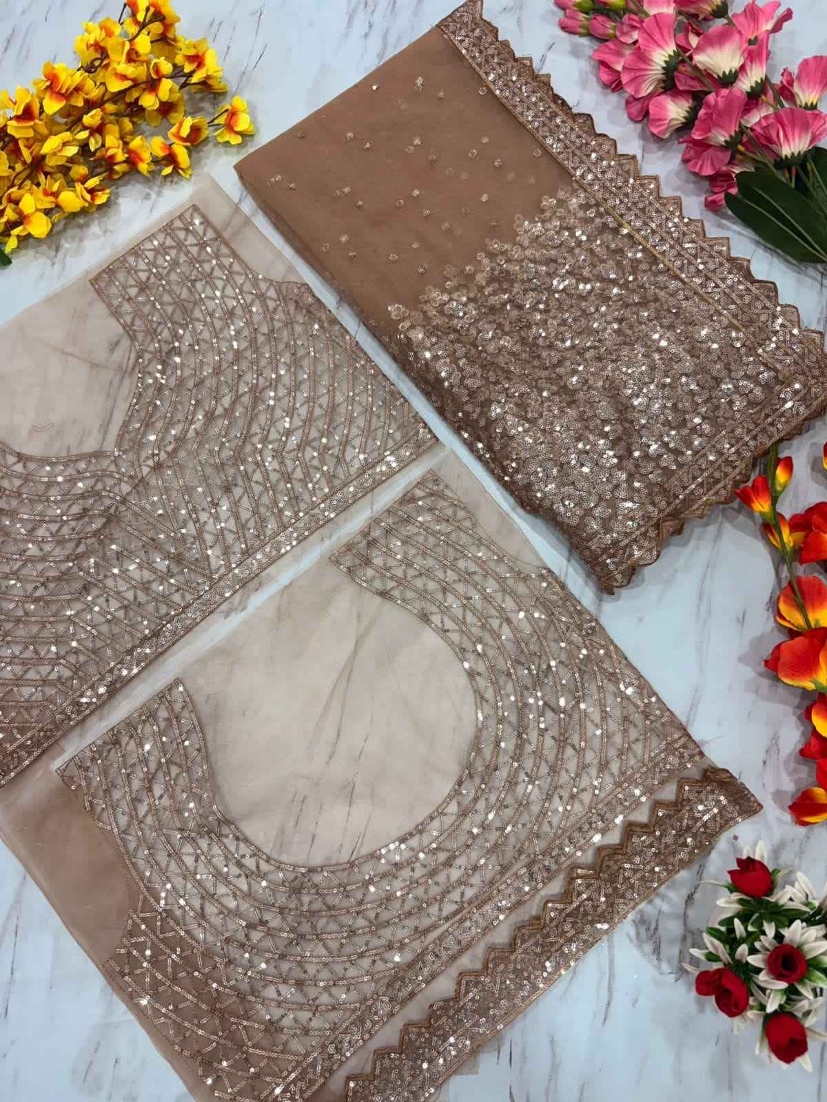 ASN-82 Butterfly Net Saree – Heavy Sequin Embroidery with Silk Inner & Dual-Side Work Blouse  House of ShiVisha™