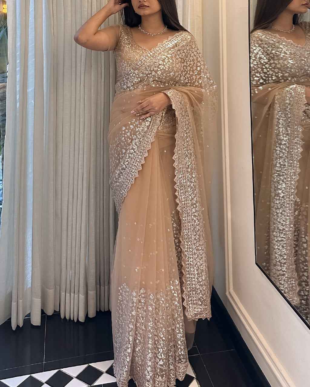 ASN-82 Butterfly Net Saree – Heavy Sequin Embroidery with Silk Inner & Dual-Side Work Blouse  House of ShiVisha™