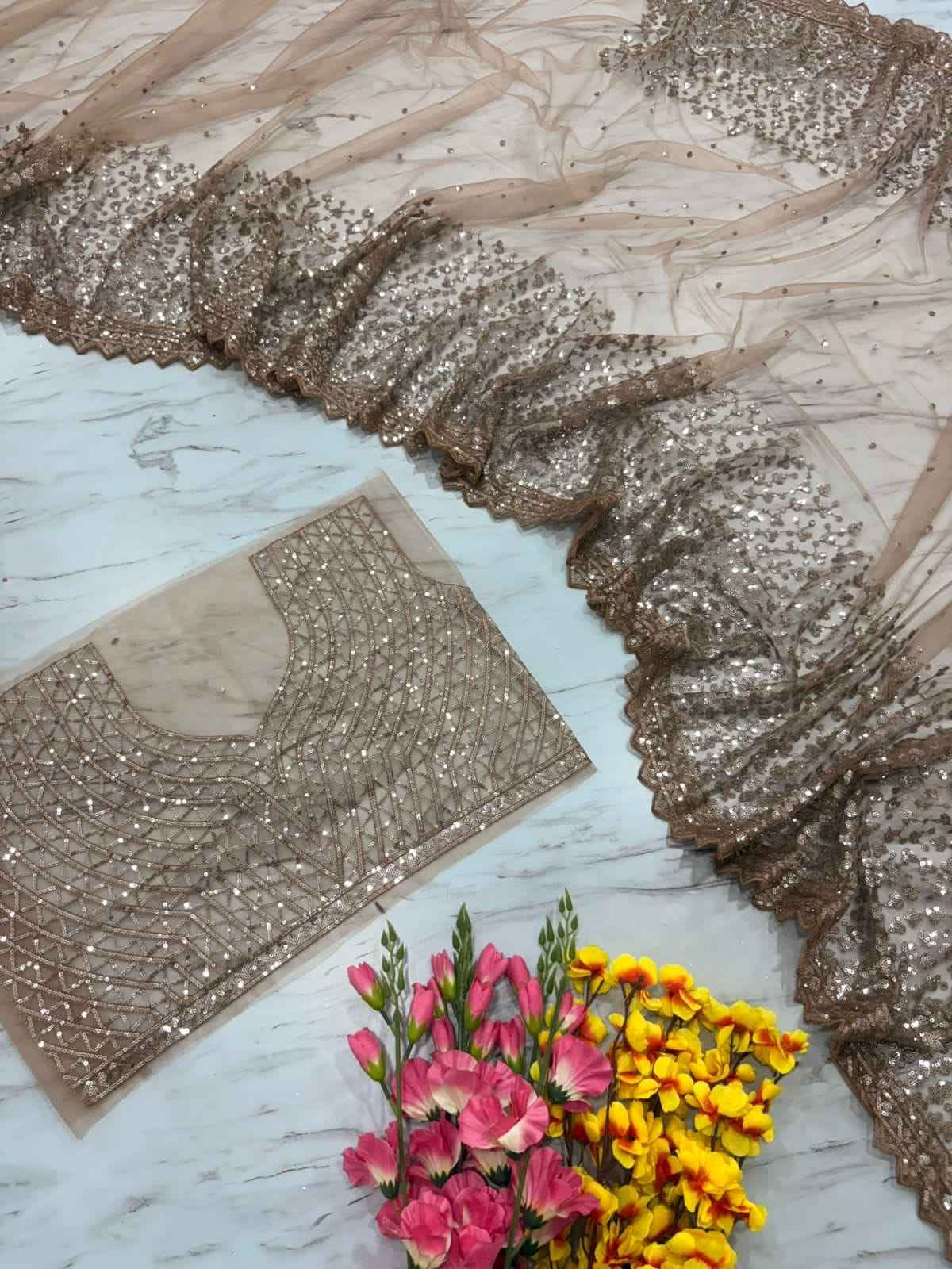 ASN-82 Butterfly Net Saree – Heavy Sequin Embroidery with Silk Inner & Dual-Side Work Blouse  House of ShiVisha™