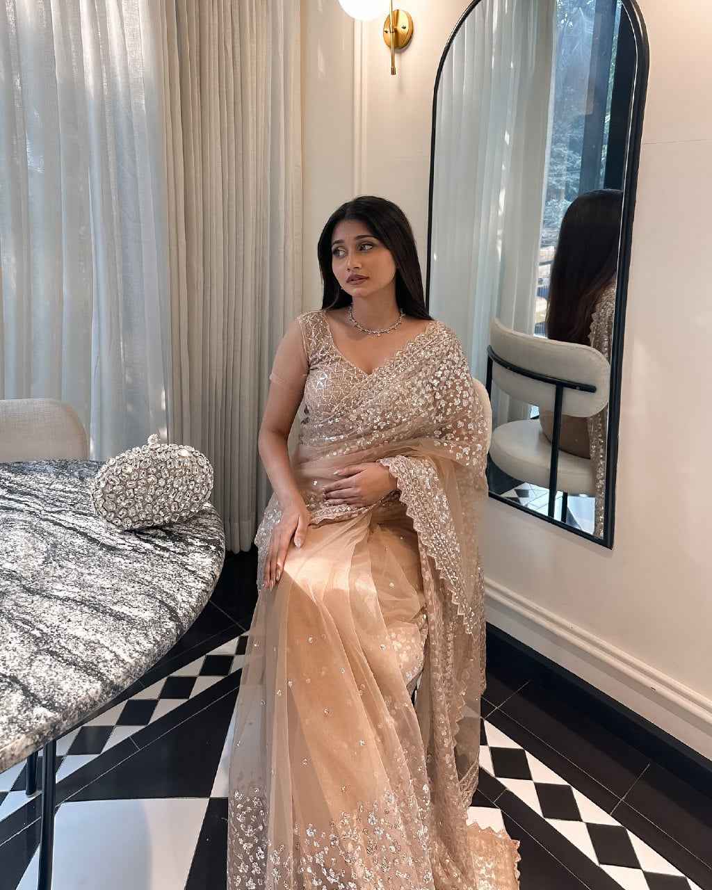 ASN-82 Butterfly Net Saree – Heavy Sequin Embroidery with Silk Inner & Dual-Side Work Blouse  House of ShiVisha™