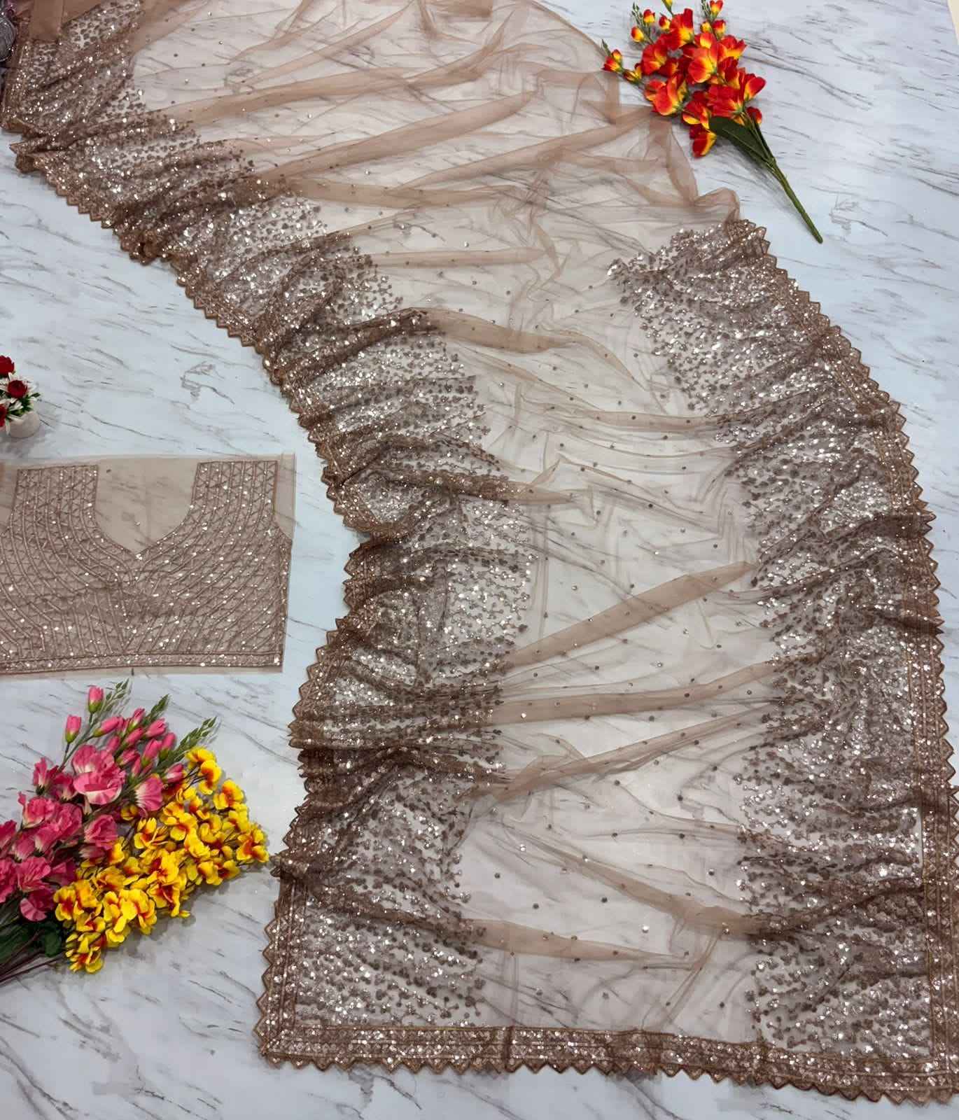 ASN-82 Butterfly Net Saree – Heavy Sequin Embroidery with Silk Inner & Dual-Side Work Blouse  House of ShiVisha™