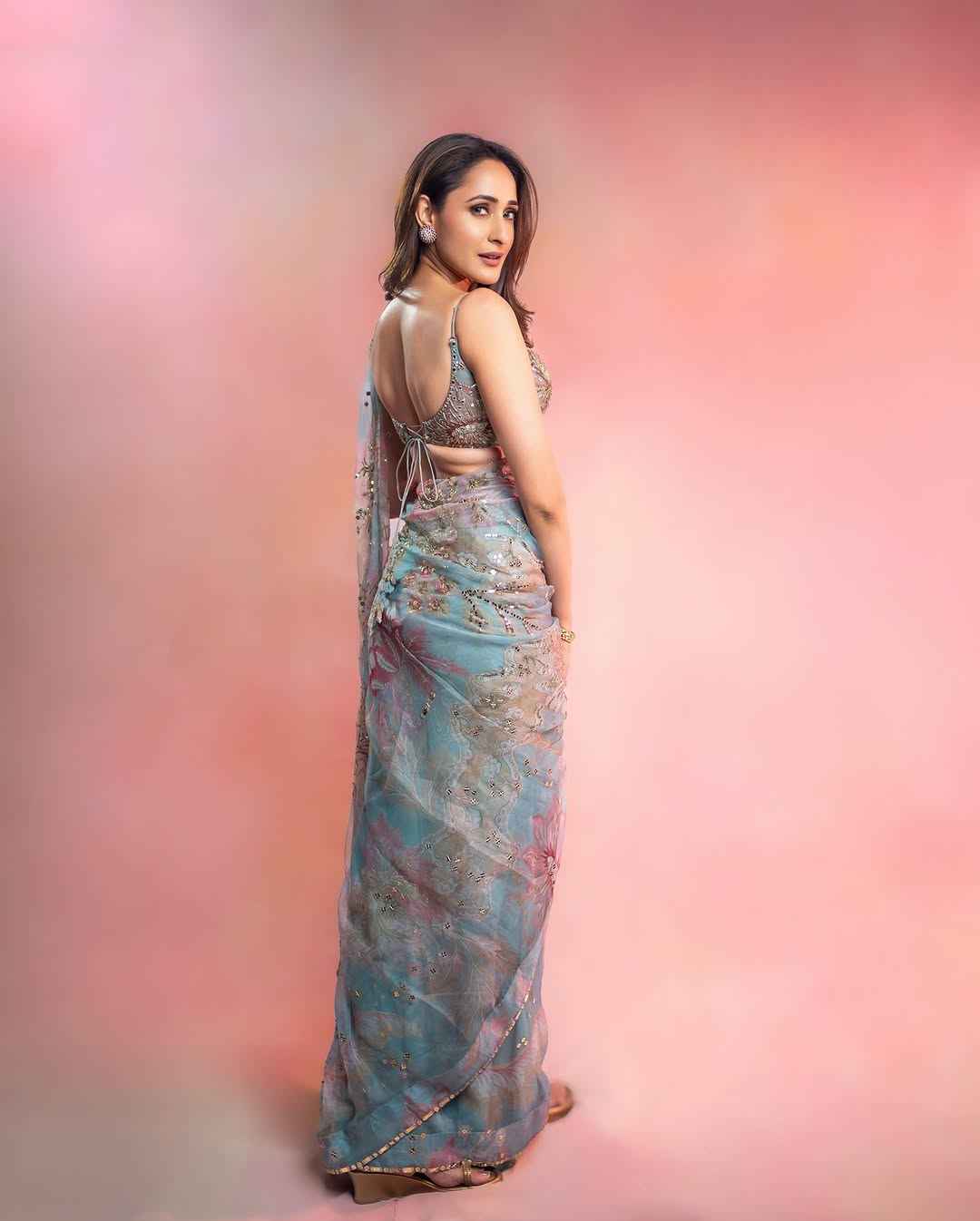 ASN-83 Tabby Silk Saree – Print, Hand Sequins & Real Mirror Work with Matching Blouse | House of ShiVisha™