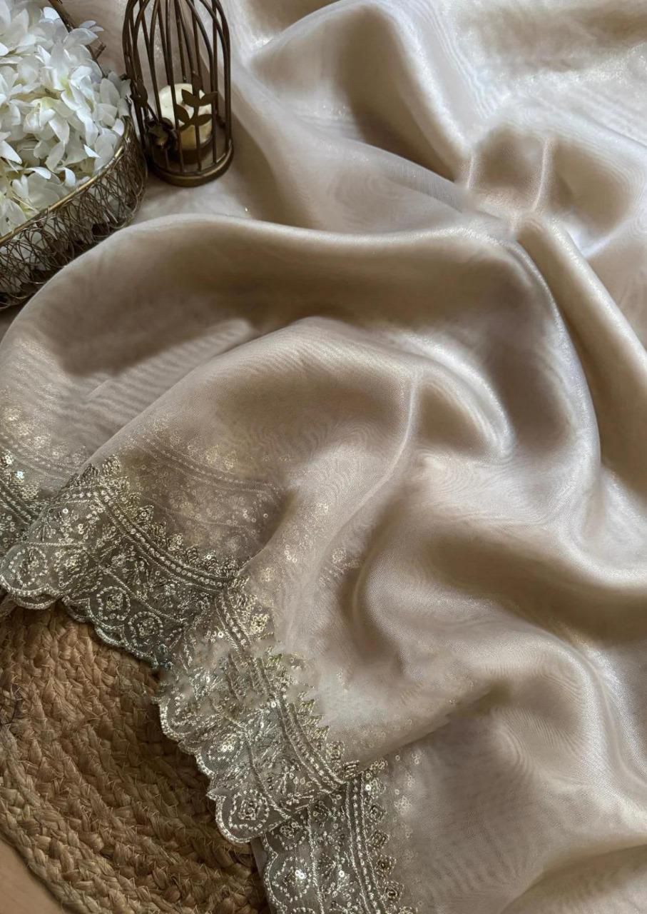 Aarvi Organza Silk Saree with Heavy Embroidery, Sequin & Zari Work – Cutwork Border Elegance | House of ShiVisha™ | Festive Luxe Edition | Code: KK-AARVI