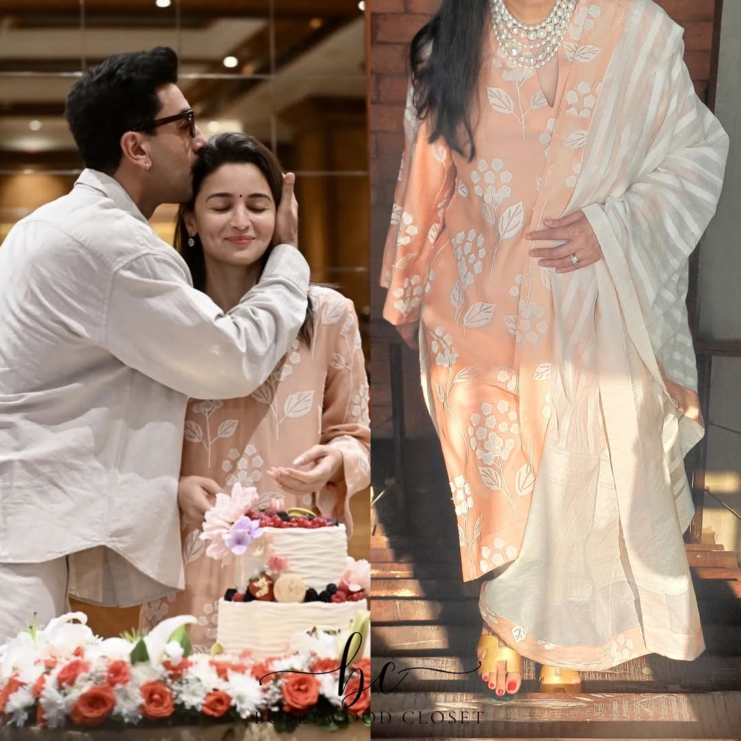 “Birthday Bloom” Baby Pink Embroidered Kurti Pant Dupatta Set – Alia Bhatt Birthday Special Edition | House of ShiVisha™