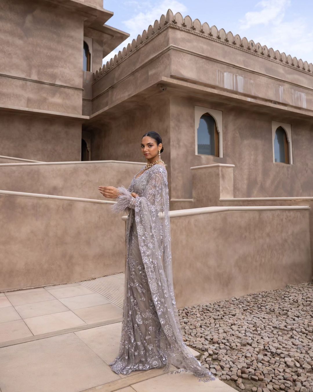 Bollywood Blockbuster Designer Saree – Heavy Mono Net with 5MM Multy & Sequins Embroidery | House of ShiVisha™ | Code: DF 339