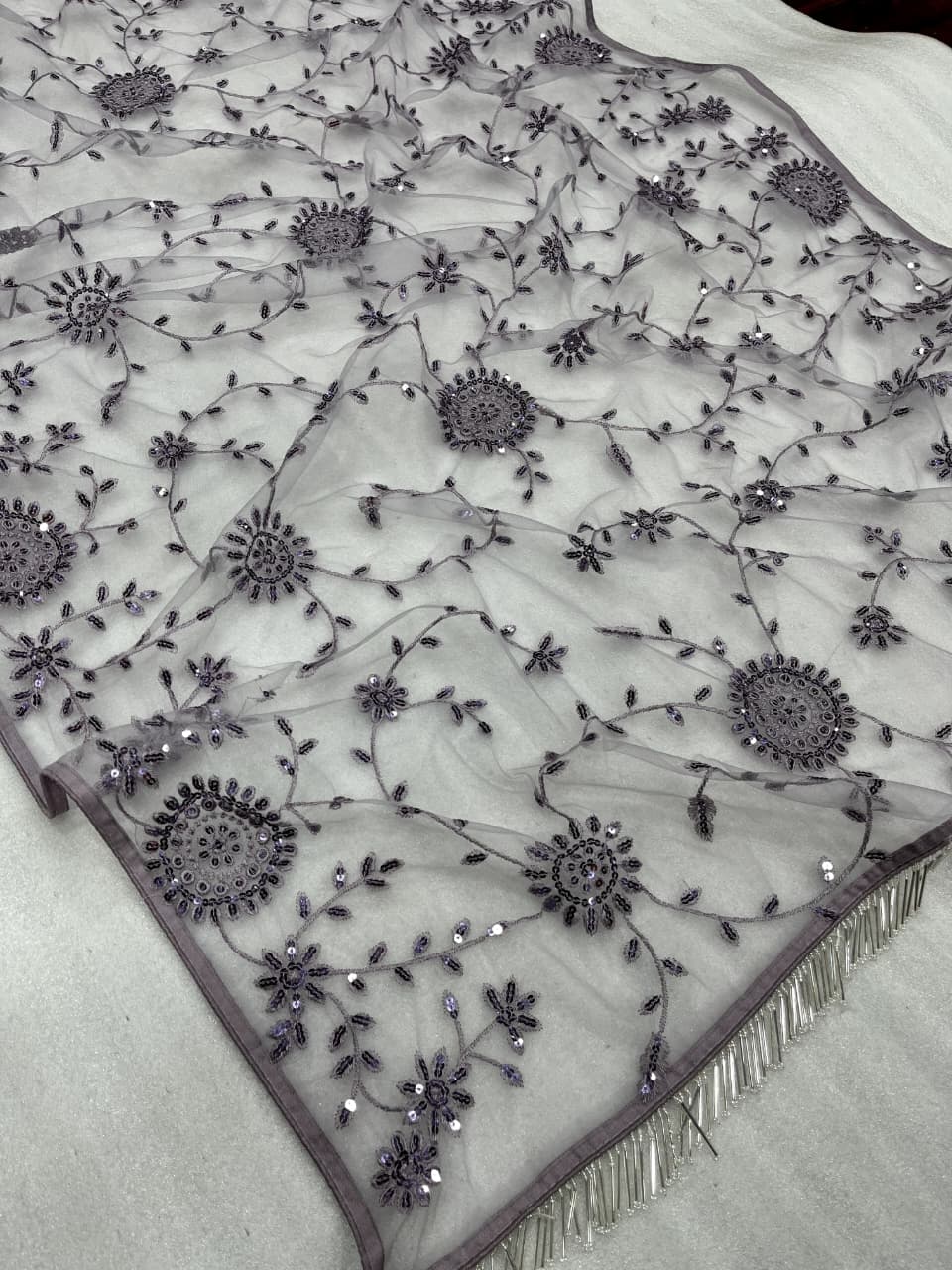 Bollywood Blockbuster Designer Saree – Heavy Mono Net with 5MM Multy & Sequins Embroidery | House of ShiVisha™ | Code: DF 339