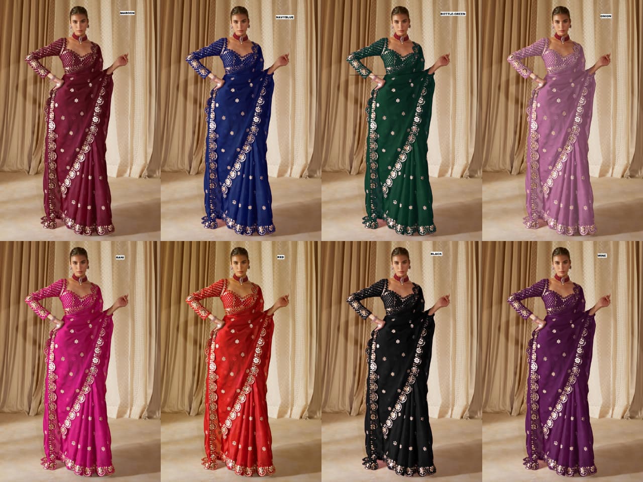 Bollywood Blockbuster Original Mirror Work Georgette Saree – Heavy Sequin Embroidery & Stitched Designer Blouse | House of ShiVisha™ | Luxe Mirror Edition | Code: DF-3457