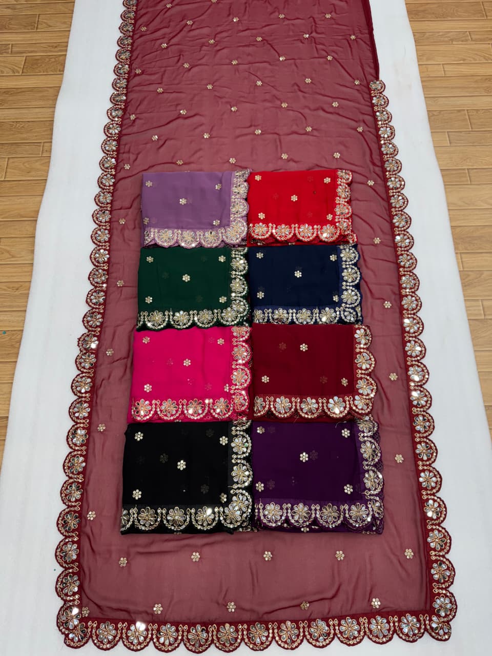 Bollywood Blockbuster Original Mirror Work Georgette Saree – Heavy Sequin Embroidery & Stitched Designer Blouse | House of ShiVisha™ | Luxe Mirror Edition | Code: DF-3457