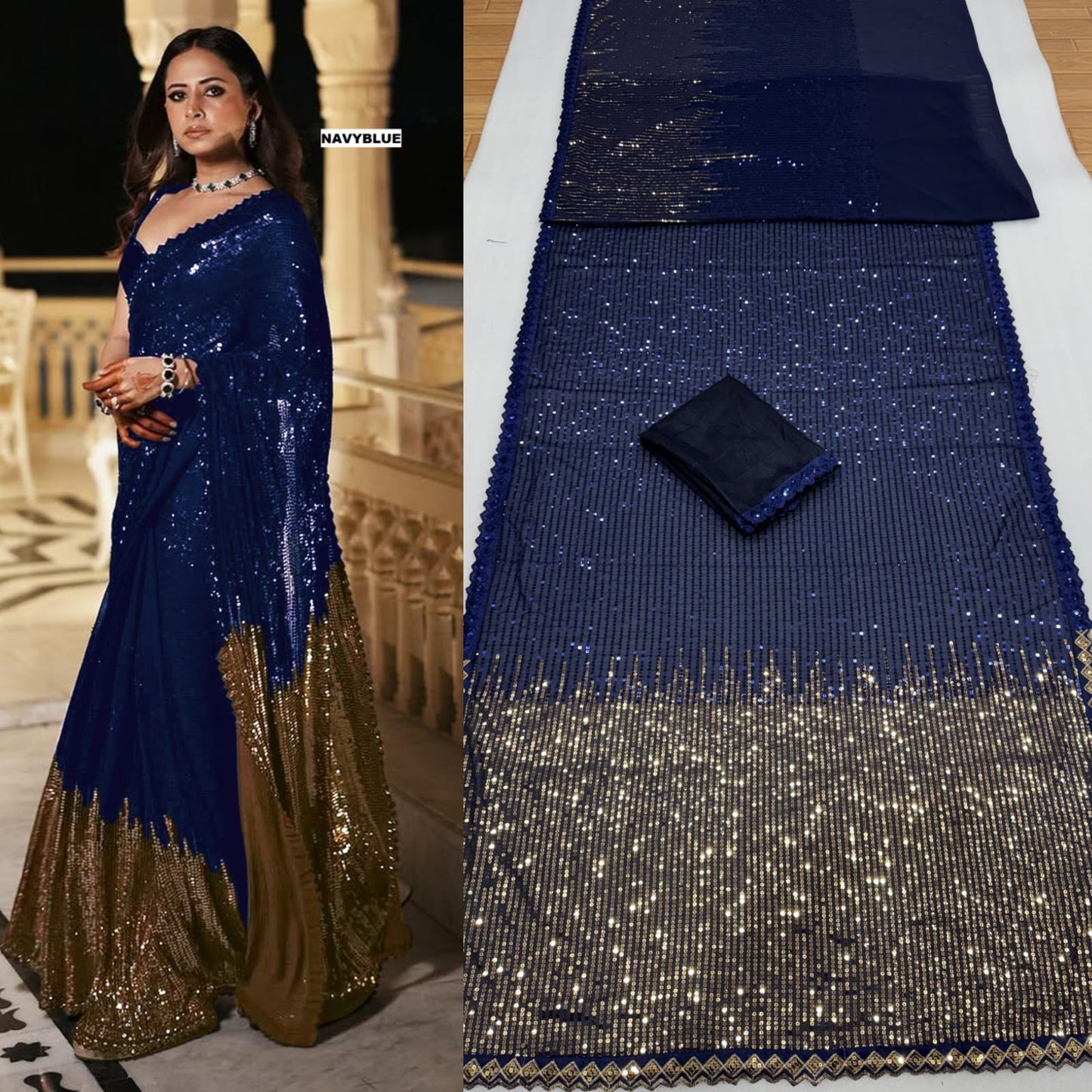 Bollywood Blockbuster Special Edition Saree – 60 Gram Georgette with Dual Sequins Embroidery | House of ShiVisha™ | Code: DF 3458