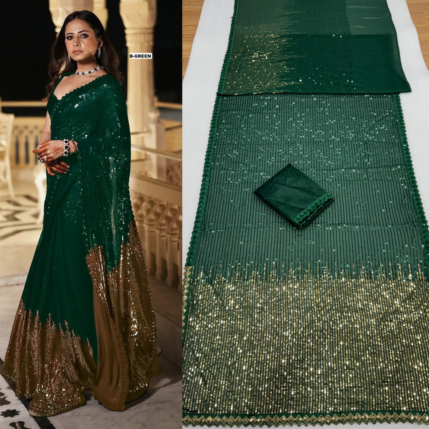 Bollywood Blockbuster Special Edition Saree – 60 Gram Georgette with Dual Sequins Embroidery | House of ShiVisha™ | Code: DF 3458