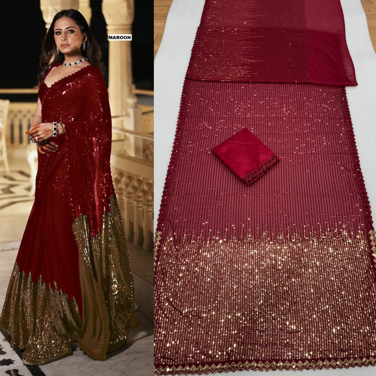 Bollywood Blockbuster Special Edition Saree – 60 Gram Georgette with Dual Sequins Embroidery | House of ShiVisha™ | Code: DF 3458