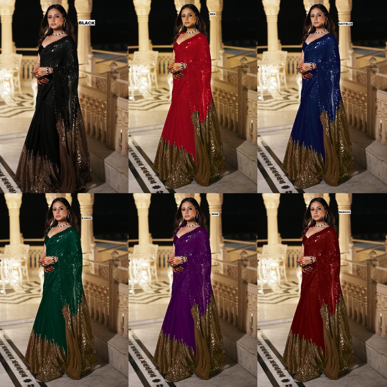 Bollywood Blockbuster Special Edition Saree – 60 Gram Georgette with Dual Sequins Embroidery | House of ShiVisha™ | Code: DF 3458
