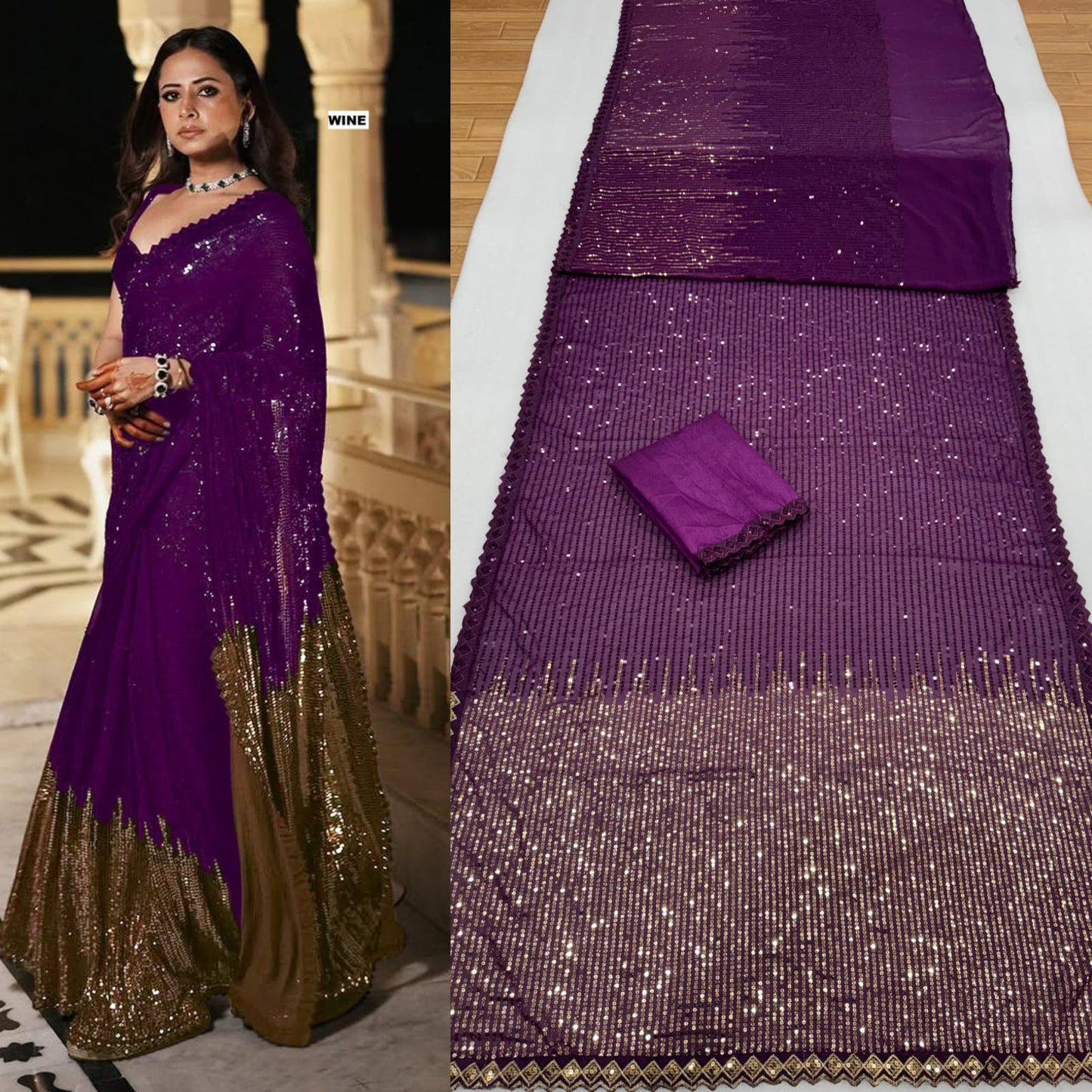 Bollywood Blockbuster Special Edition Saree – 60 Gram Georgette with Dual Sequins Embroidery | House of ShiVisha™ | Code: DF 3458
