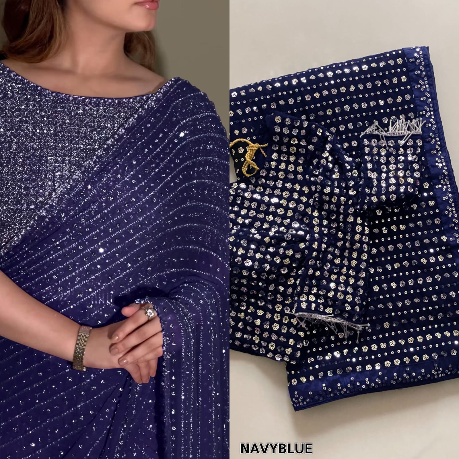 Bollywood Blockbuster Special Edition Saree – Faux Georgette with Heavy 5MM Sequins & Multy Embroidery | House of ShiVisha™ |