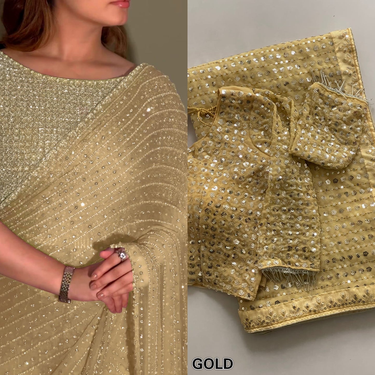 Bollywood Blockbuster Special Edition Saree – Faux Georgette with Heavy 5MM Sequins & Multy Embroidery | House of ShiVisha™ |