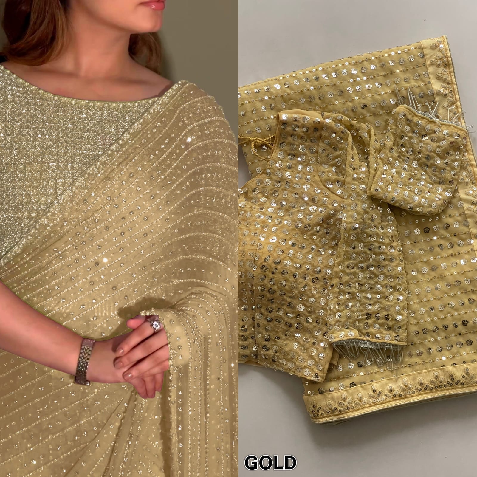 Bollywood Blockbuster Special Edition Saree – Faux Georgette with Heavy 5MM Sequins & Multy Embroidery | House of ShiVisha™ |