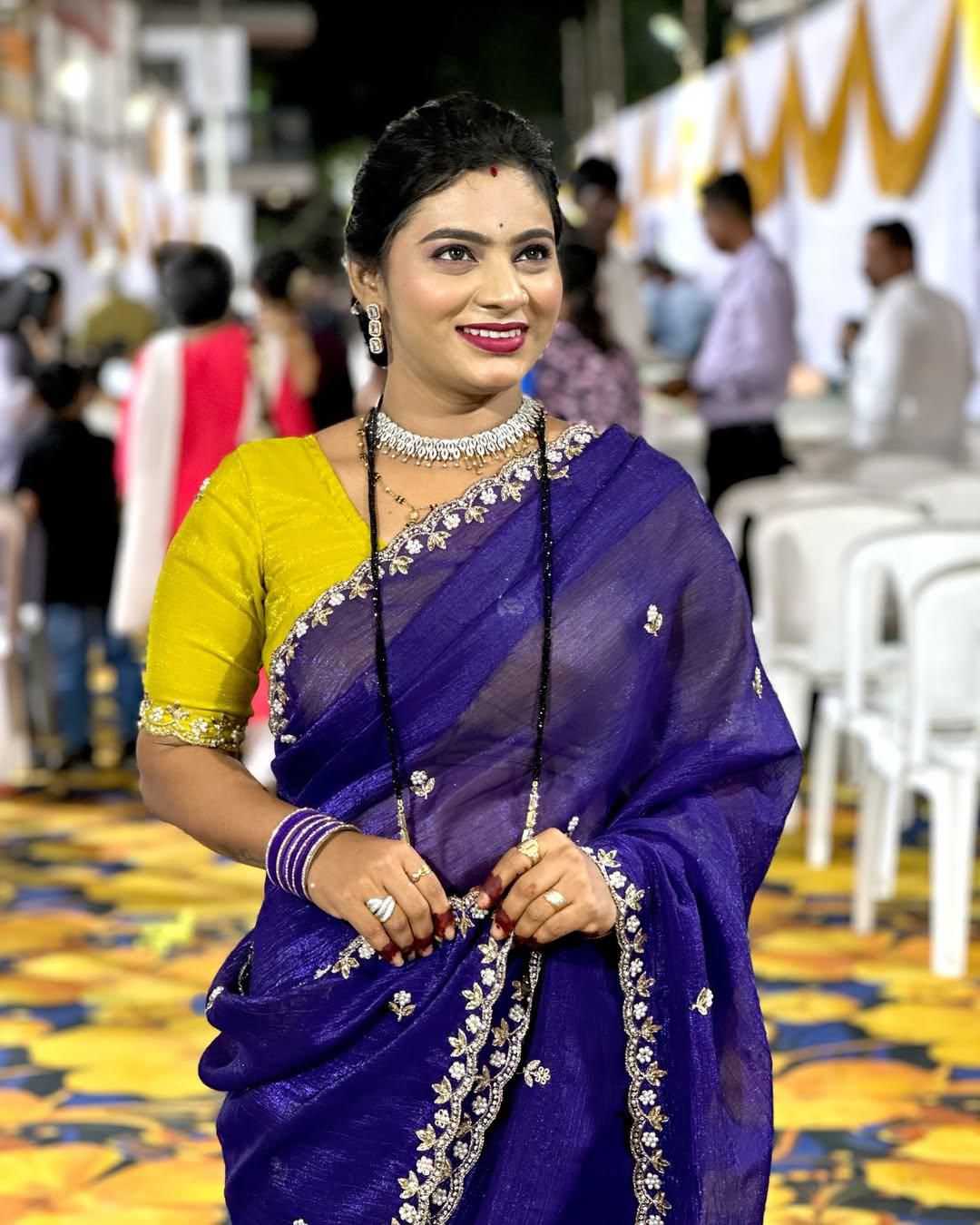 Crunchy Chiffon Crush Silk Saree – Embroidery Work with Scalloped Zari Cut Border | House of ShiVisha™ | Code: HOS-SR002-KOTH