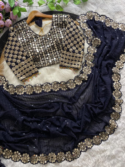 DF-3429 Faux Georgette Saree – Original Mirror & 5mm Sequin Embroidery with Heavy Blouse | House of ShiVisha™