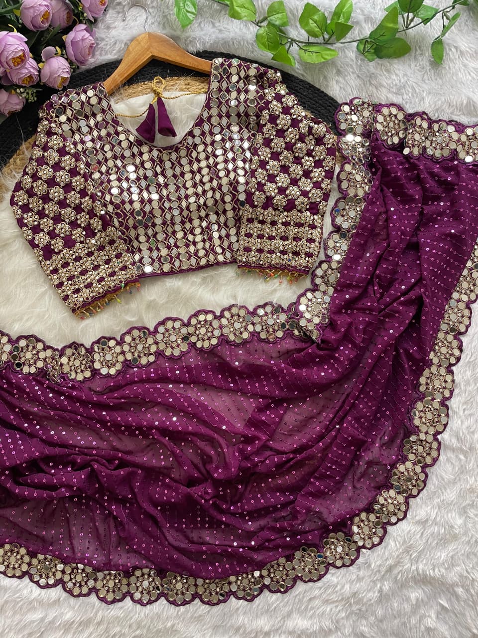 DF-3429 Faux Georgette Saree – Original Mirror & 5mm Sequin Embroidery with Heavy Blouse | House of ShiVisha™