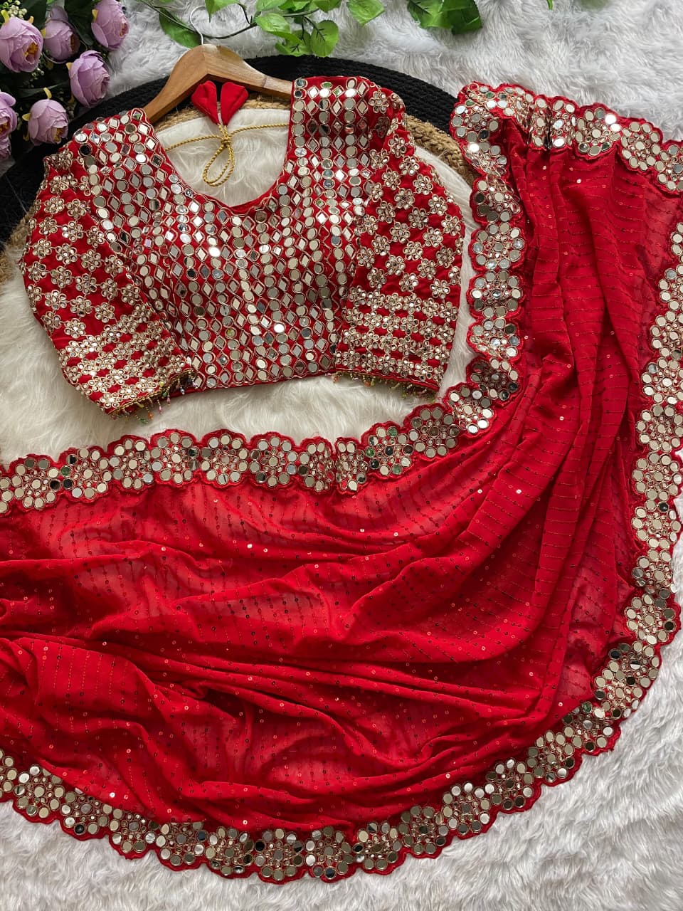 DF-3429 Faux Georgette Saree – Original Mirror & 5mm Sequin Embroidery with Heavy Blouse | House of ShiVisha™