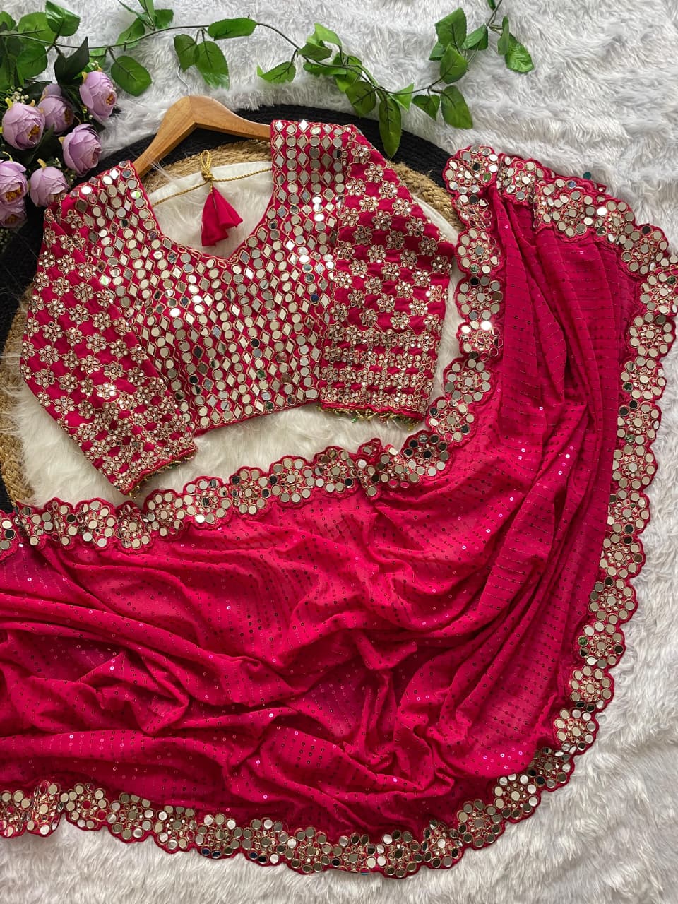 DF-3429 Faux Georgette Saree – Original Mirror & 5mm Sequin Embroidery with Heavy Blouse | House of ShiVisha™