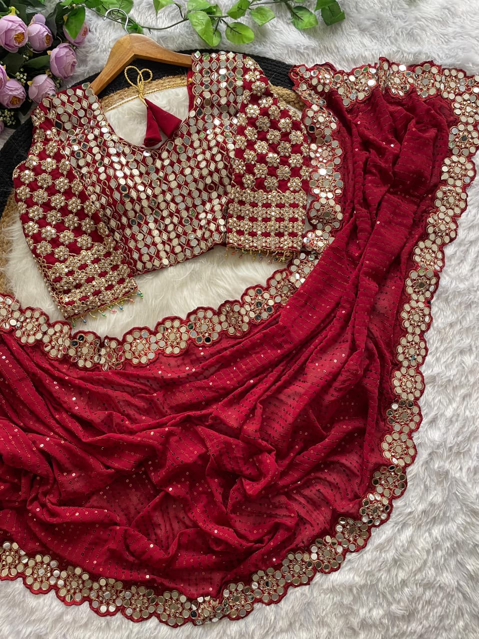 DF-3429 Faux Georgette Saree – Original Mirror & 5mm Sequin Embroidery with Heavy Blouse | House of ShiVisha™