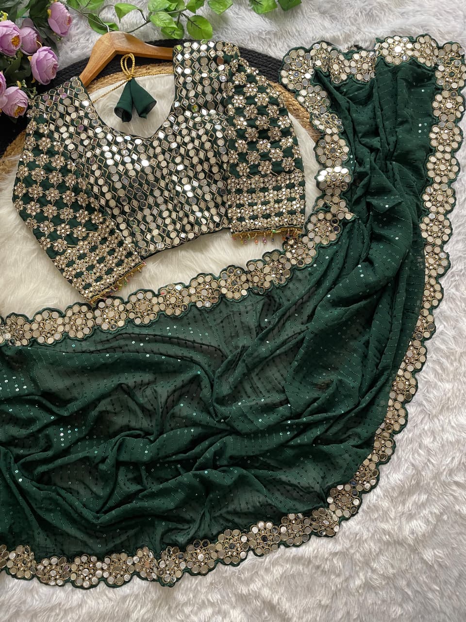 DF-3429 Faux Georgette Saree – Original Mirror & 5mm Sequin Embroidery with Heavy Blouse | House of ShiVisha™