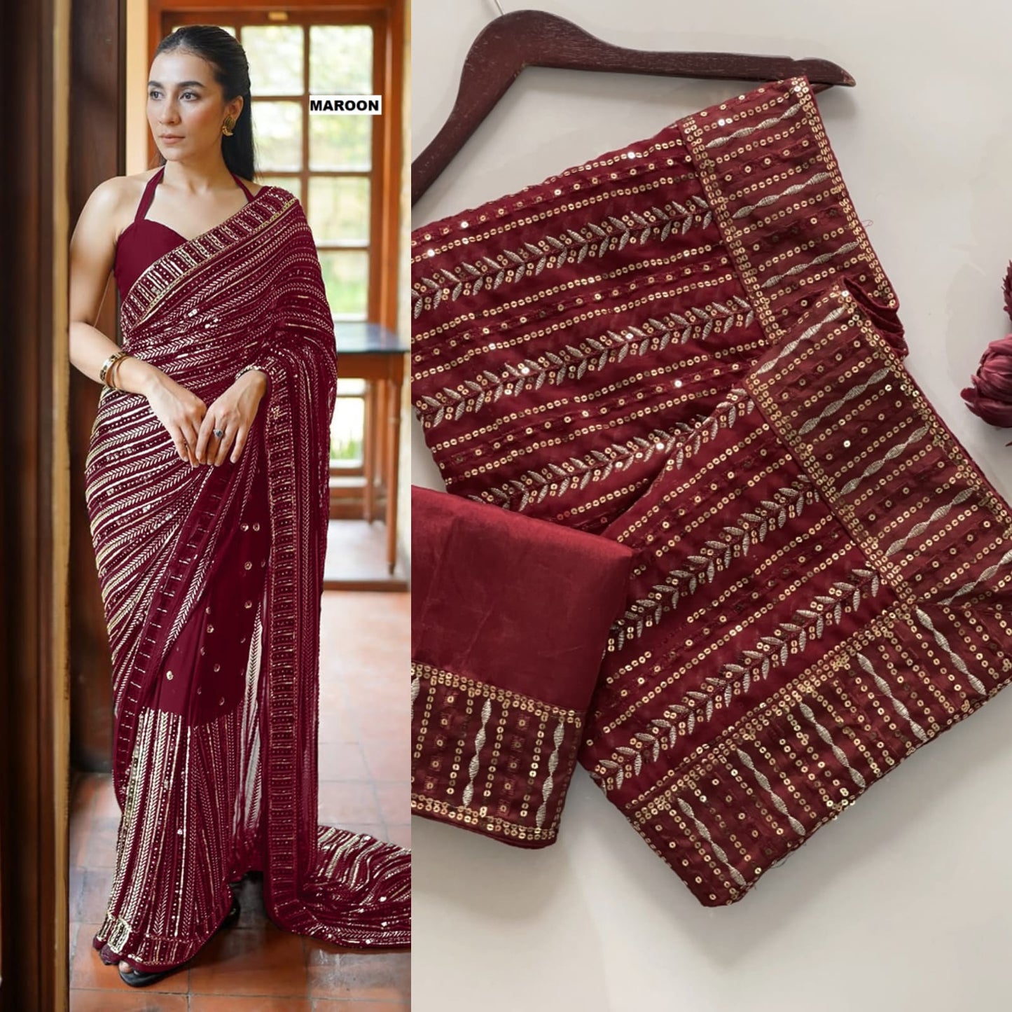 DF-3451 Faux Georgette Saree – Heavy 5mm Sequin & Multi Embroidery Work with Mono Silk Blouse | House of ShiVisha™