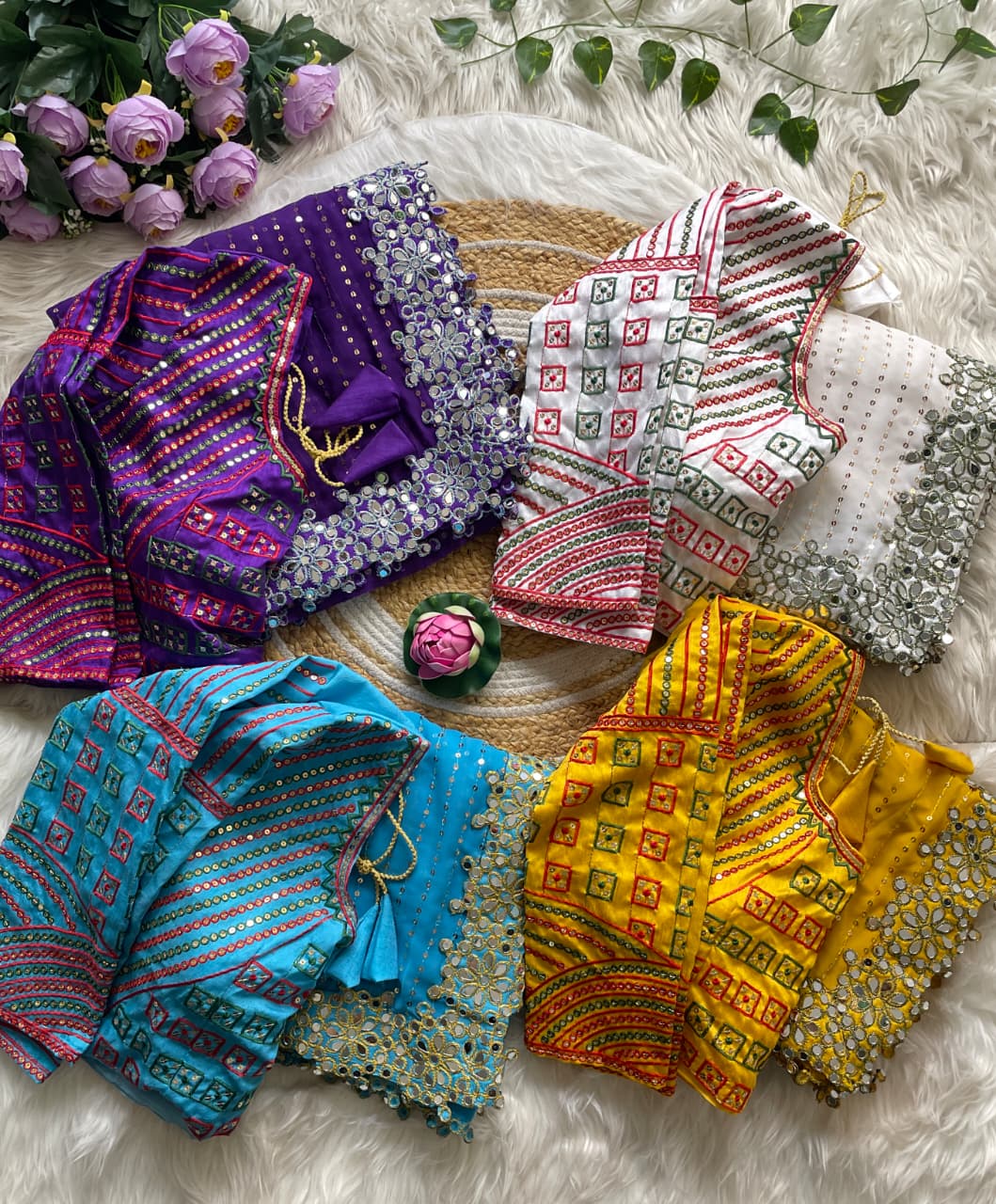 DF-3453 Faux Georgette Saree – Mirror & Sequin Embroidery with Stitched Mono Banglori Blouse | House of ShiVisha™