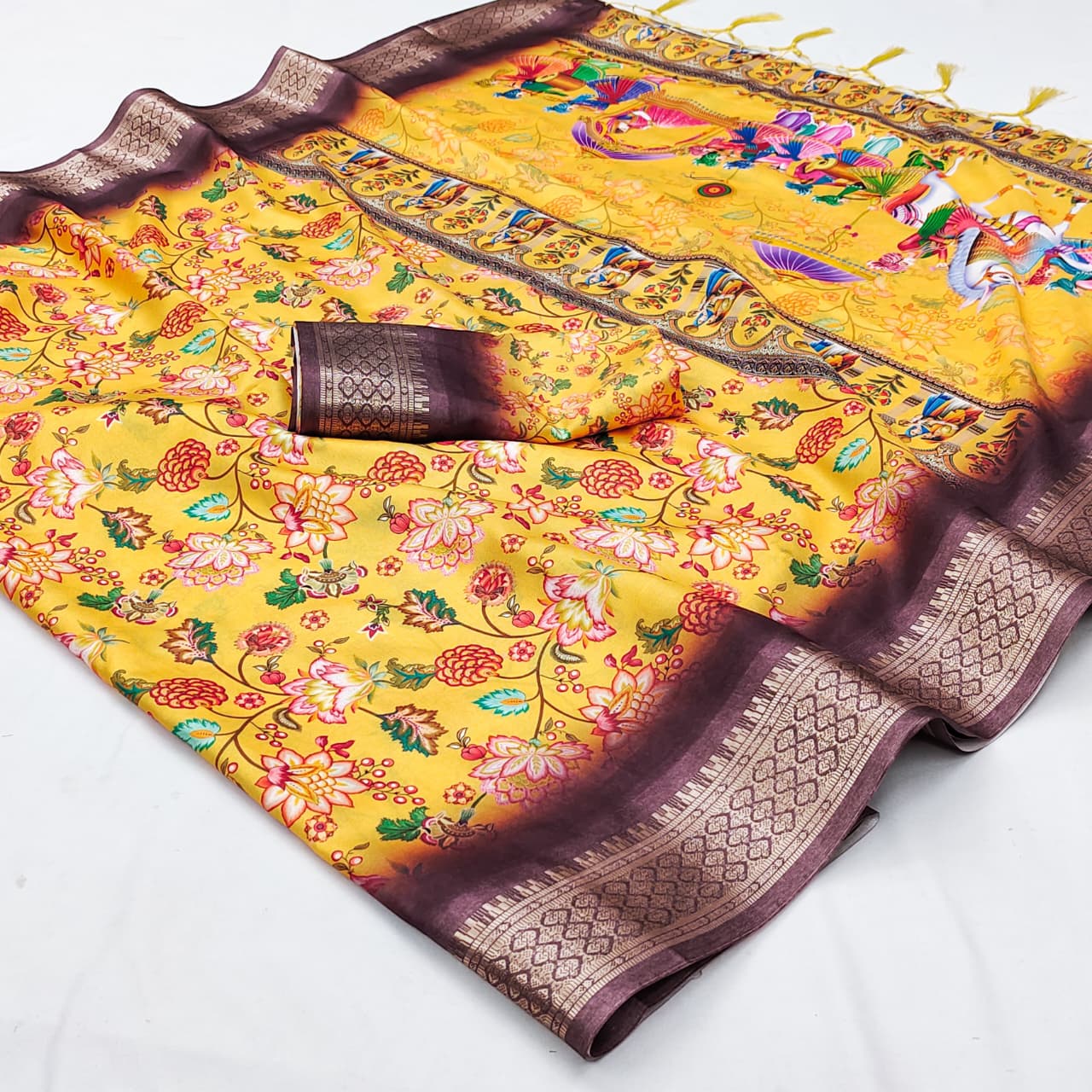 AXALI-2 Digital Cotton Silk Saree – Rich Jacquard Border with Fancy Latkan & Blouse Piece | House of ShiVisha™ | Elegant Heritage Edition