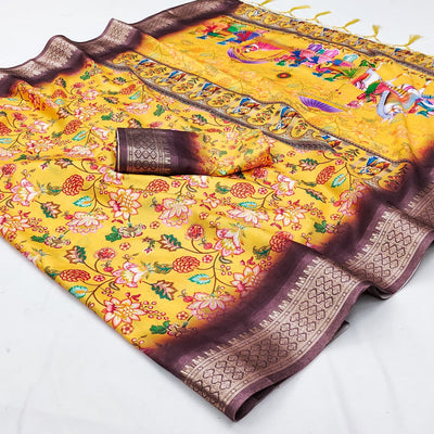 AXALI-2 Digital Cotton Silk Saree – Rich Jacquard Border with Fancy Latkan & Blouse Piece | House of ShiVisha™ | Elegant Heritage Edition