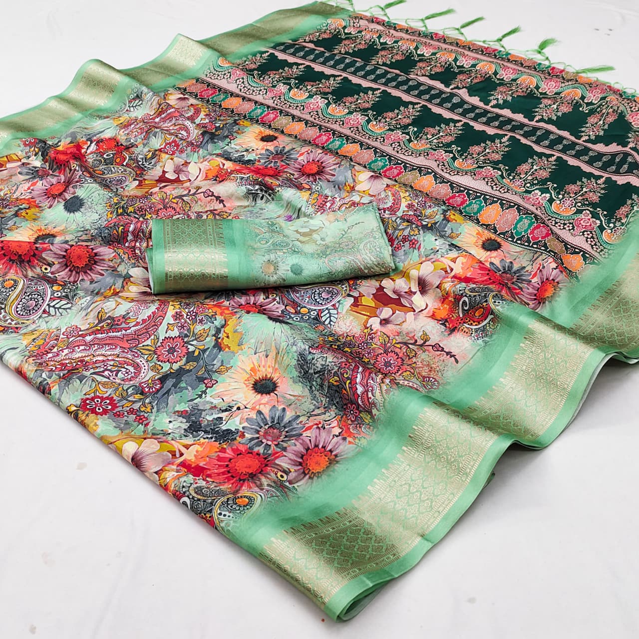 AXALI-2 Digital Cotton Silk Saree – Rich Jacquard Border with Fancy Latkan & Blouse Piece | House of ShiVisha™ | Elegant Heritage Edition