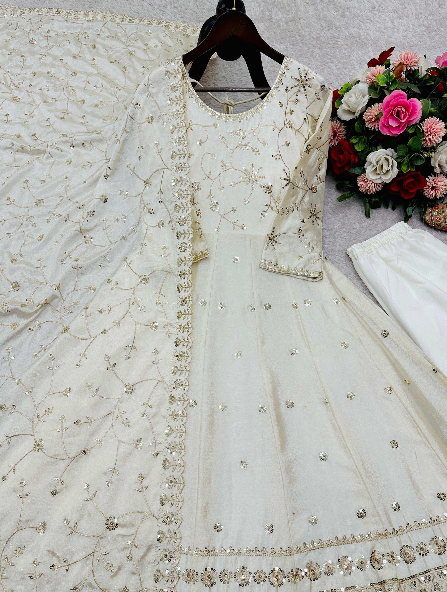 HOS FD-157 Dola Silk Anarkali Gown Set with Dupatta - House Of ShiVisha