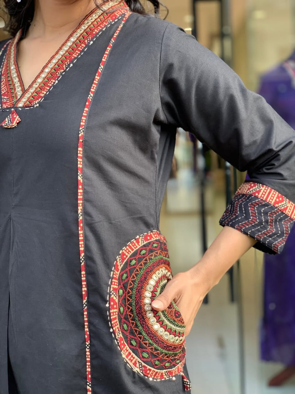 Elegant Banana Silk Kurta Plazo Dupatta Set – Neck Work & Pocket Detailing with Cotton Lining | House of ShiVisha™ Akshar