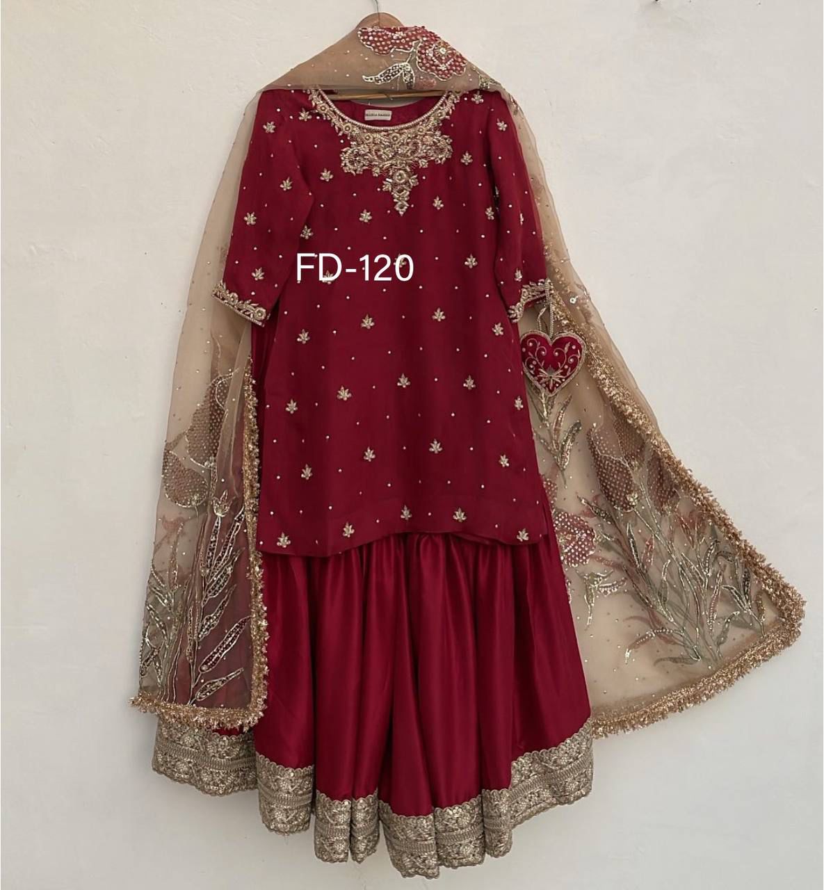 FD-120 Pure Chinon Silk Top Sharara Dupatta Set – Heavy 5mm Sequin & Moti Embroidery with Organza Digital Dupatta | House of ShiVisha™ | Ready-to-Wear Luxe Edition