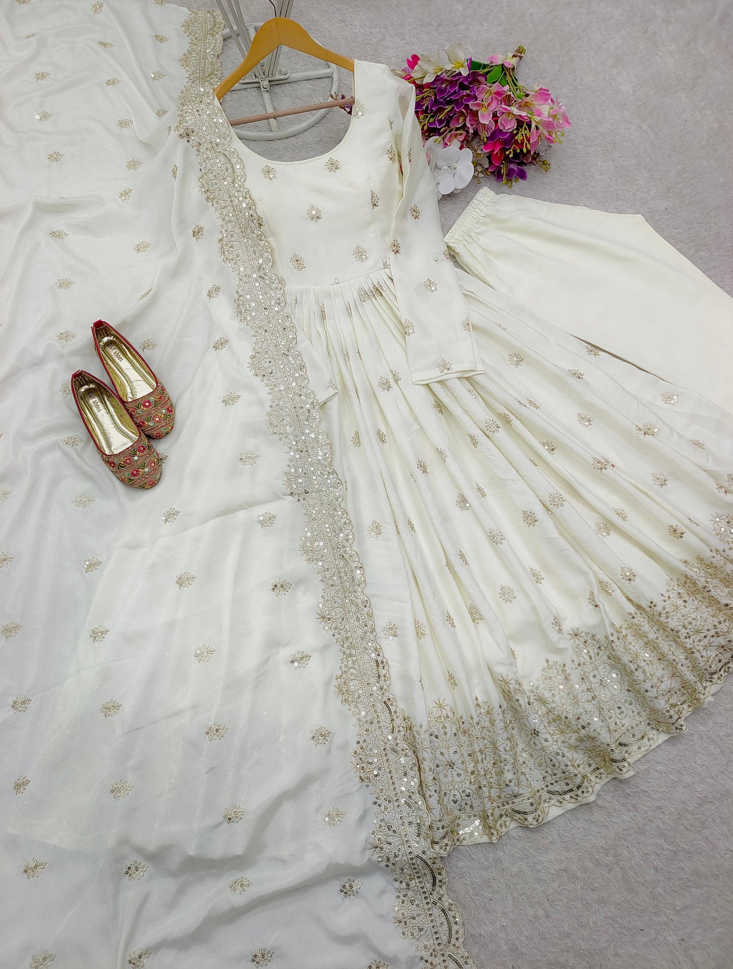 FD-121 Heavy Chinon Silk Gown Pant Dupatta Set – 5mm Sequin Embroidery with Full Sleeves | House of ShiVisha™ | Ready-to-Wear Luxe Edition