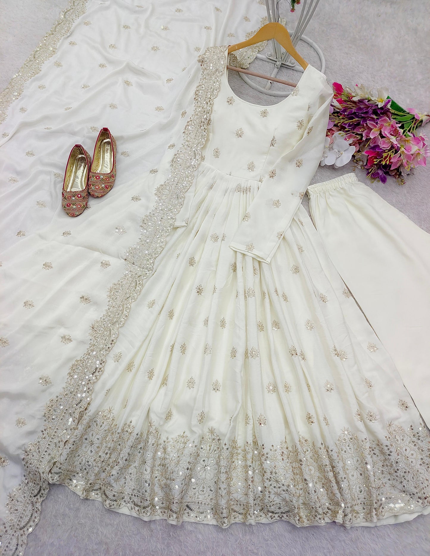 FD-121 Heavy Chinon Silk Gown Pant Dupatta Set – 5mm Sequin Embroidery with Full Sleeves | House of ShiVisha™ | Ready-to-Wear Luxe Edition