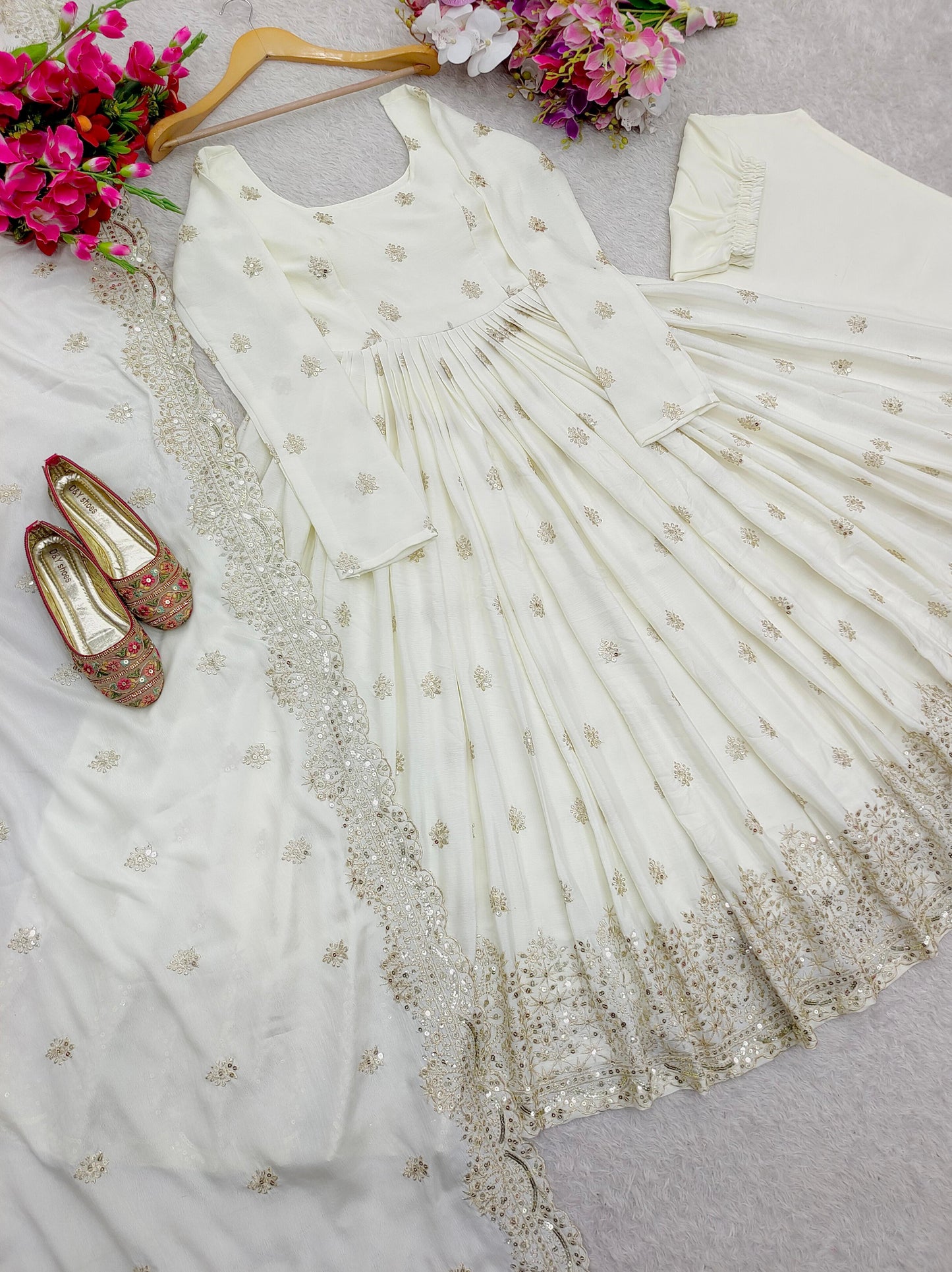 FD-121 Heavy Chinon Silk Gown Pant Dupatta Set – 5mm Sequin Embroidery with Full Sleeves | House of ShiVisha™ | Ready-to-Wear Luxe Edition