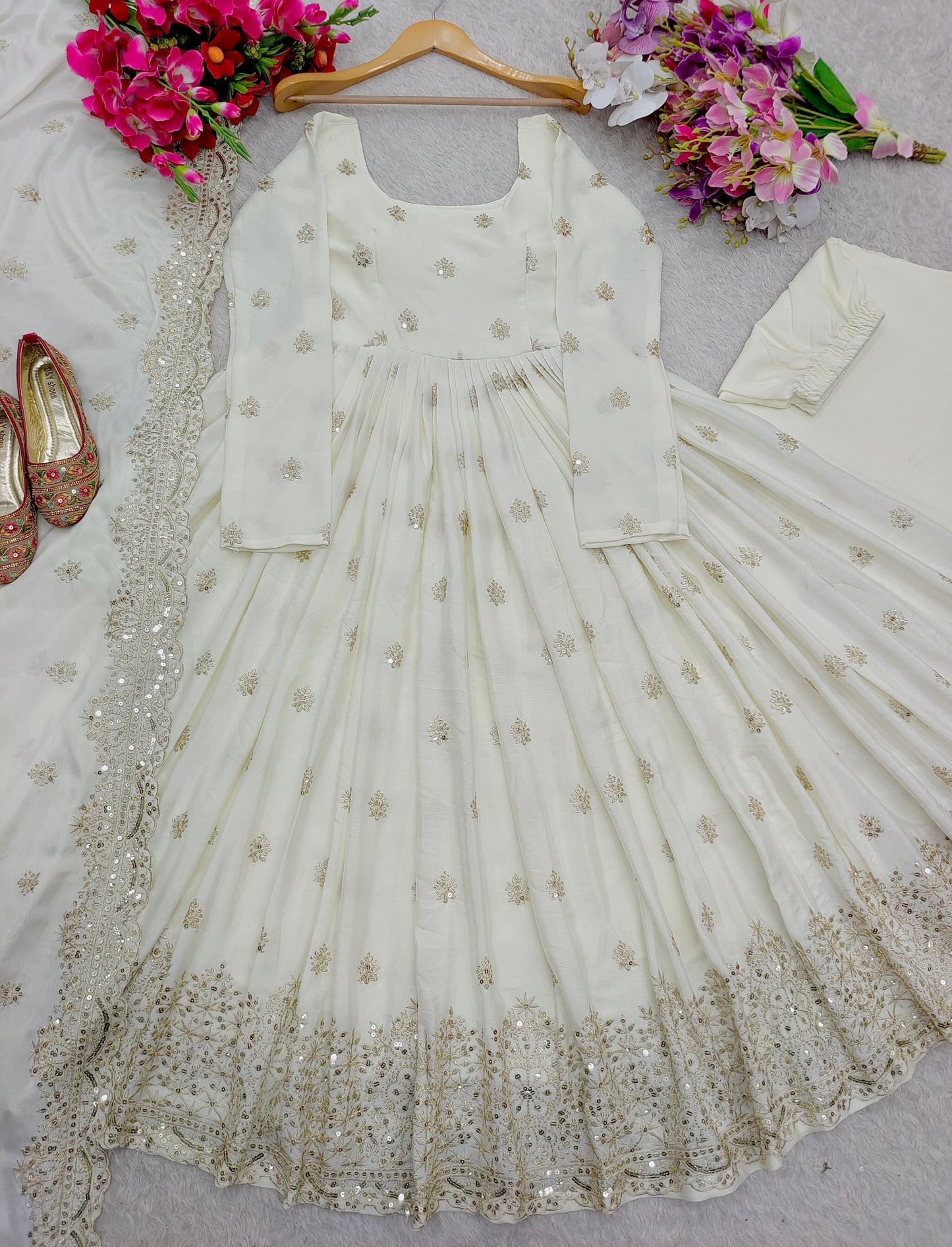 FD-121 Heavy Chinon Silk Gown Pant Dupatta Set – 5mm Sequin Embroidery with Full Sleeves | House of ShiVisha™ | Ready-to-Wear Luxe Edition