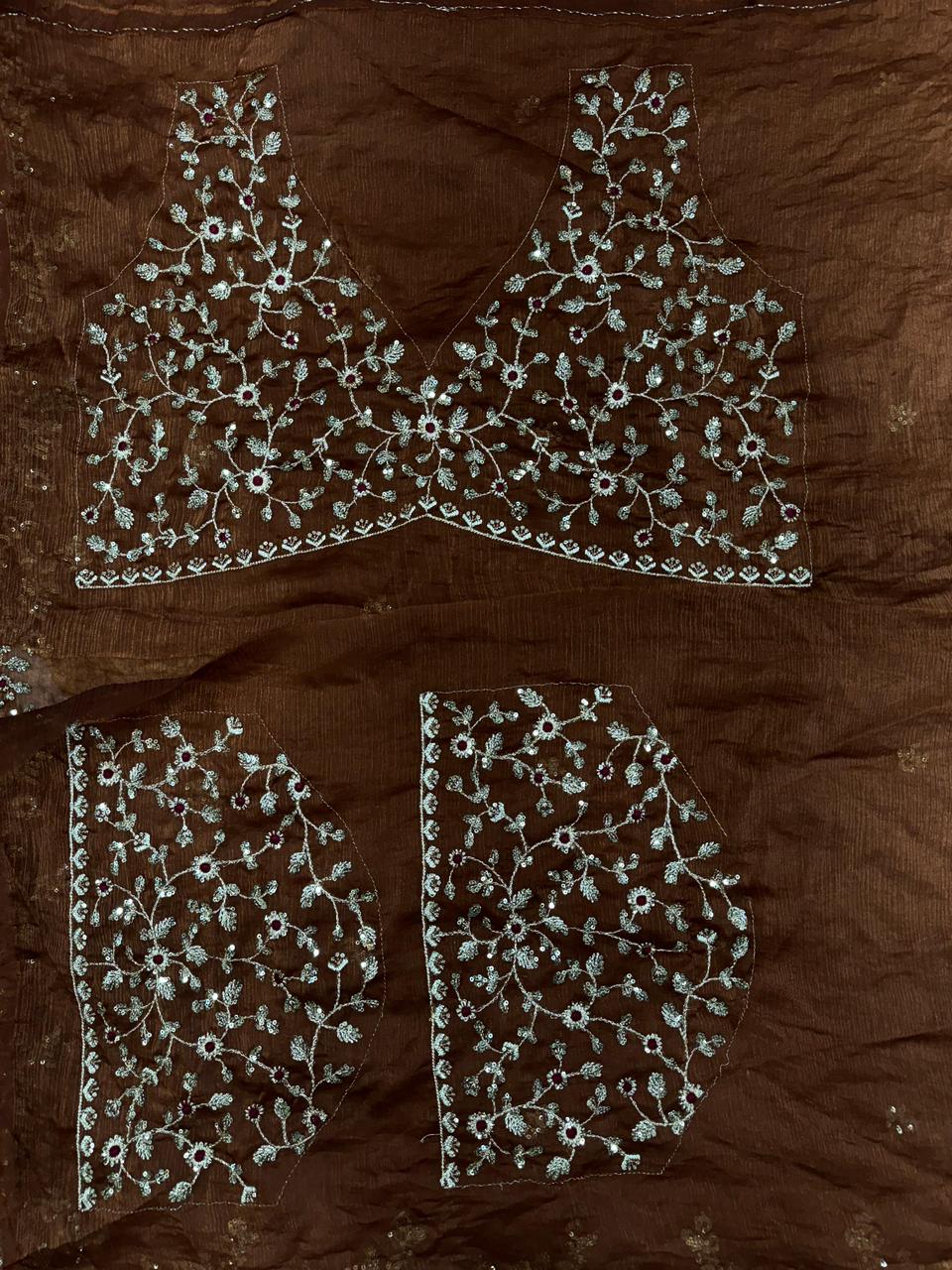 Fandy Chiffon Silk Saree – Heavy Zari & Sequins Embroidery with Cutwork Border | House of ShiVisha™ | Code: KK-AMIRA - Image 