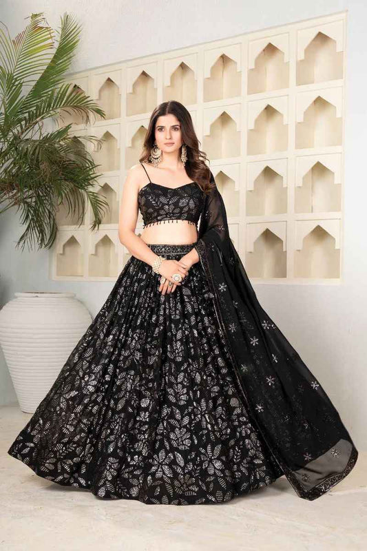 HC-1025 Premium Georgette Lehenga Set – Heavy Sequin & Embroidery Work with Dupatta and Double Inner Cancan | House of ShiVisha™