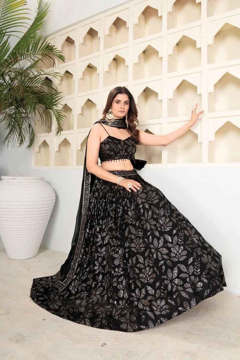 HC-1025 Premium Georgette Lehenga Set – Heavy Sequin & Embroidery Work with Dupatta and Double Inner Cancan | House of ShiVisha™