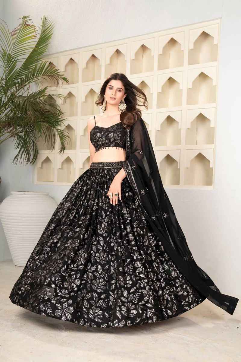 HC-1025 Premium Georgette Lehenga Set – Heavy Sequin & Embroidery Work with Dupatta and Double Inner Cancan | House of ShiVisha™