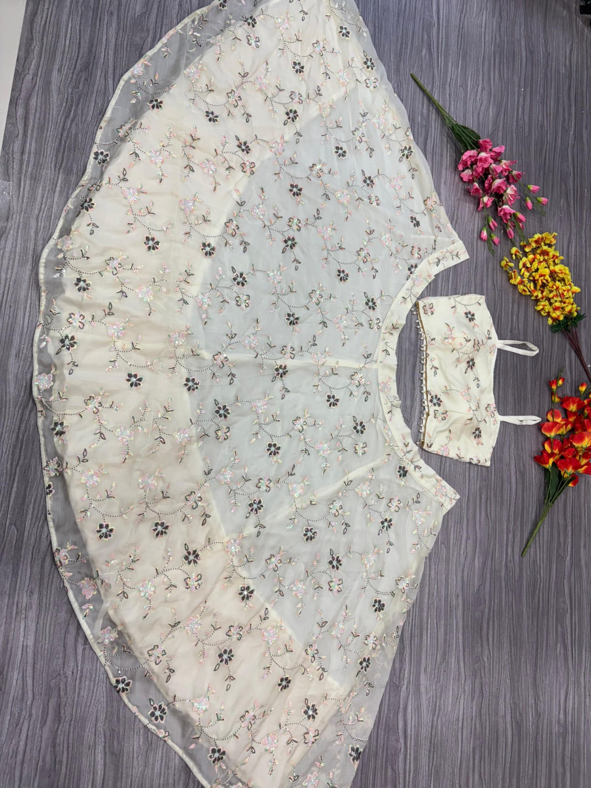 HC-1026 Premium Tabby Silk Lehenga Set – Heavy Thread & Rainbow Sequin Embroidery with Pearl Lace Dupatta | House of ShiVisha™ | Royal Heritage Edition