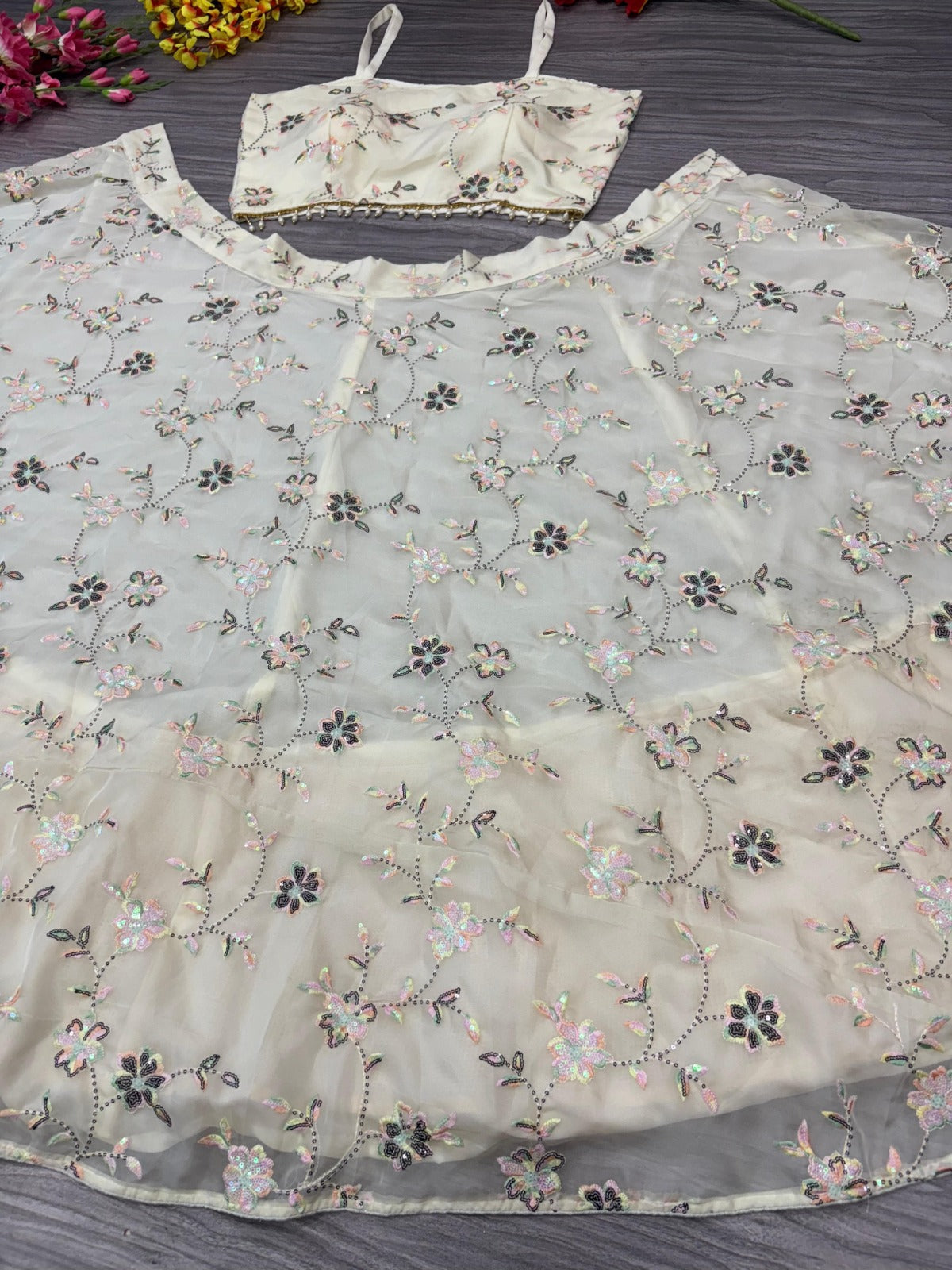 HC-1026 Premium Tabby Silk Lehenga Set – Heavy Thread & Rainbow Sequin Embroidery with Pearl Lace Dupatta | House of ShiVisha™ | Royal Heritage Edition