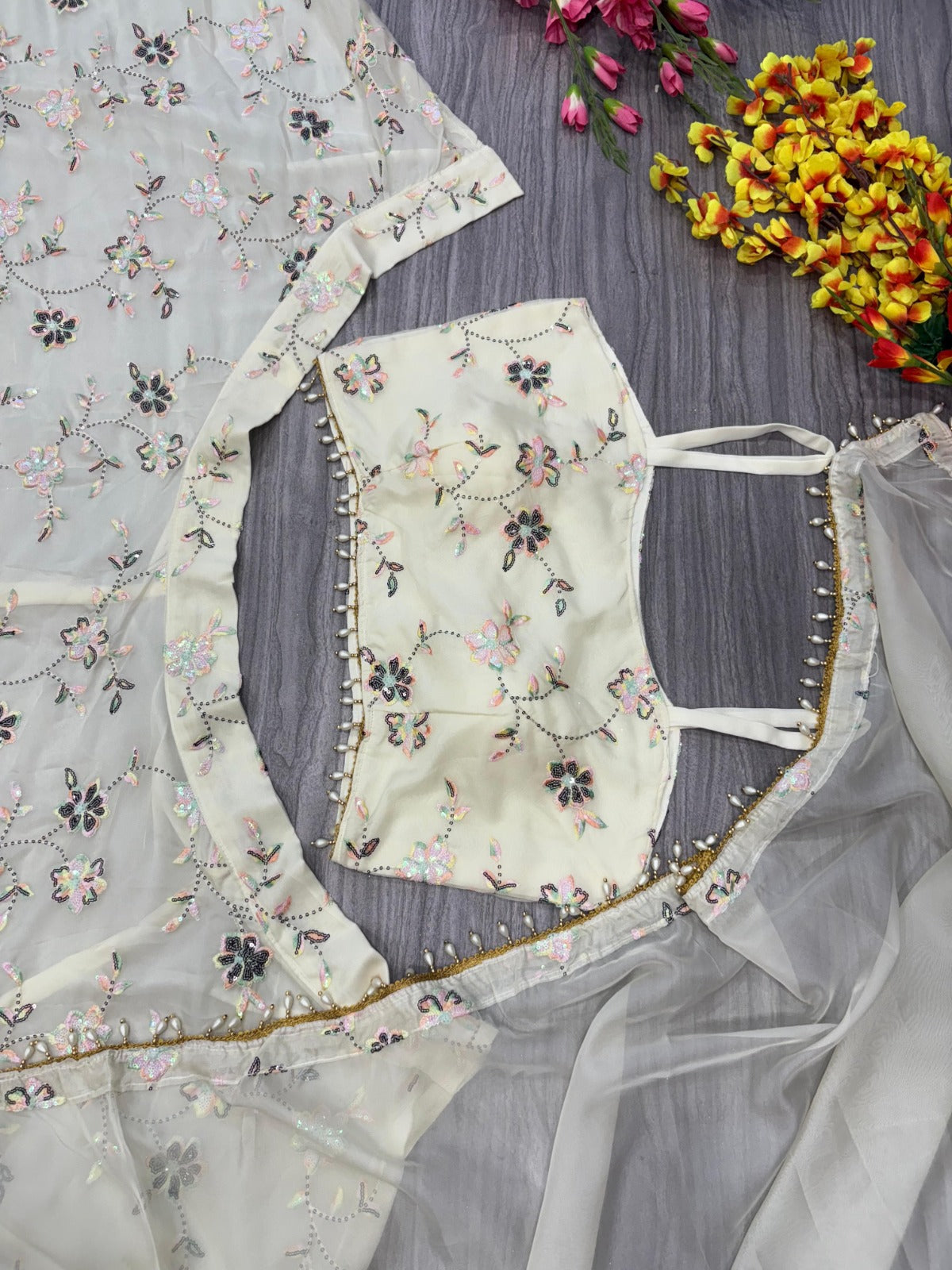 HC-1026 Premium Tabby Silk Lehenga Set – Heavy Thread & Rainbow Sequin Embroidery with Pearl Lace Dupatta | House of ShiVisha™ | Royal Heritage Edition