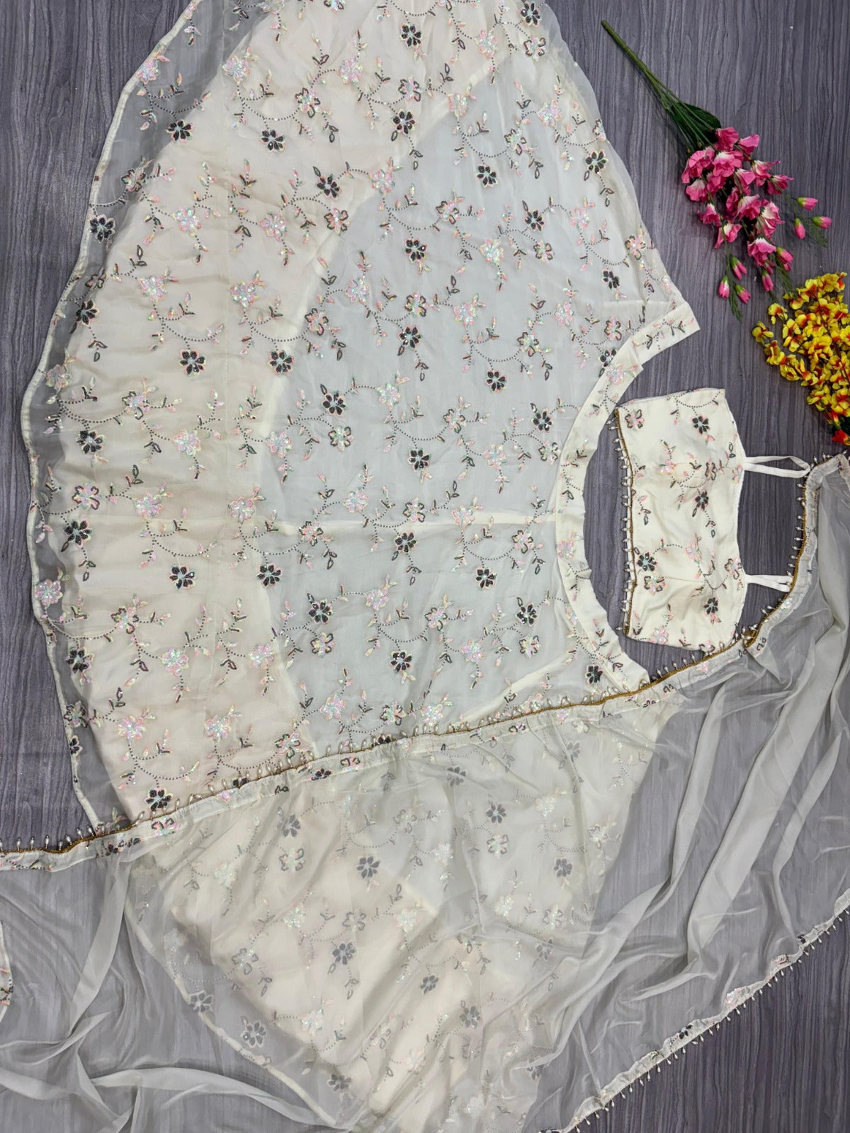 HC-1026 Premium Tabby Silk Lehenga Set – Heavy Thread & Rainbow Sequin Embroidery with Pearl Lace Dupatta | House of ShiVisha™ | Royal Heritage Edition