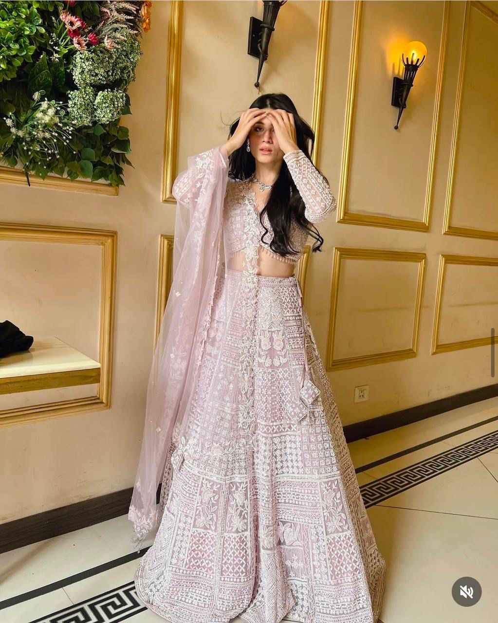 HC-1069 Butterfly Net Lehenga Set – Resham Embroidery & Heavy Sequins Work with Matching Dupatta | House of ShiVisha™